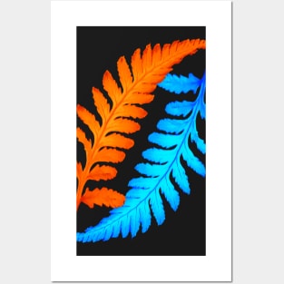 Electric Blue and Fiery Orange Japanese Painted Ferns Posters and Art